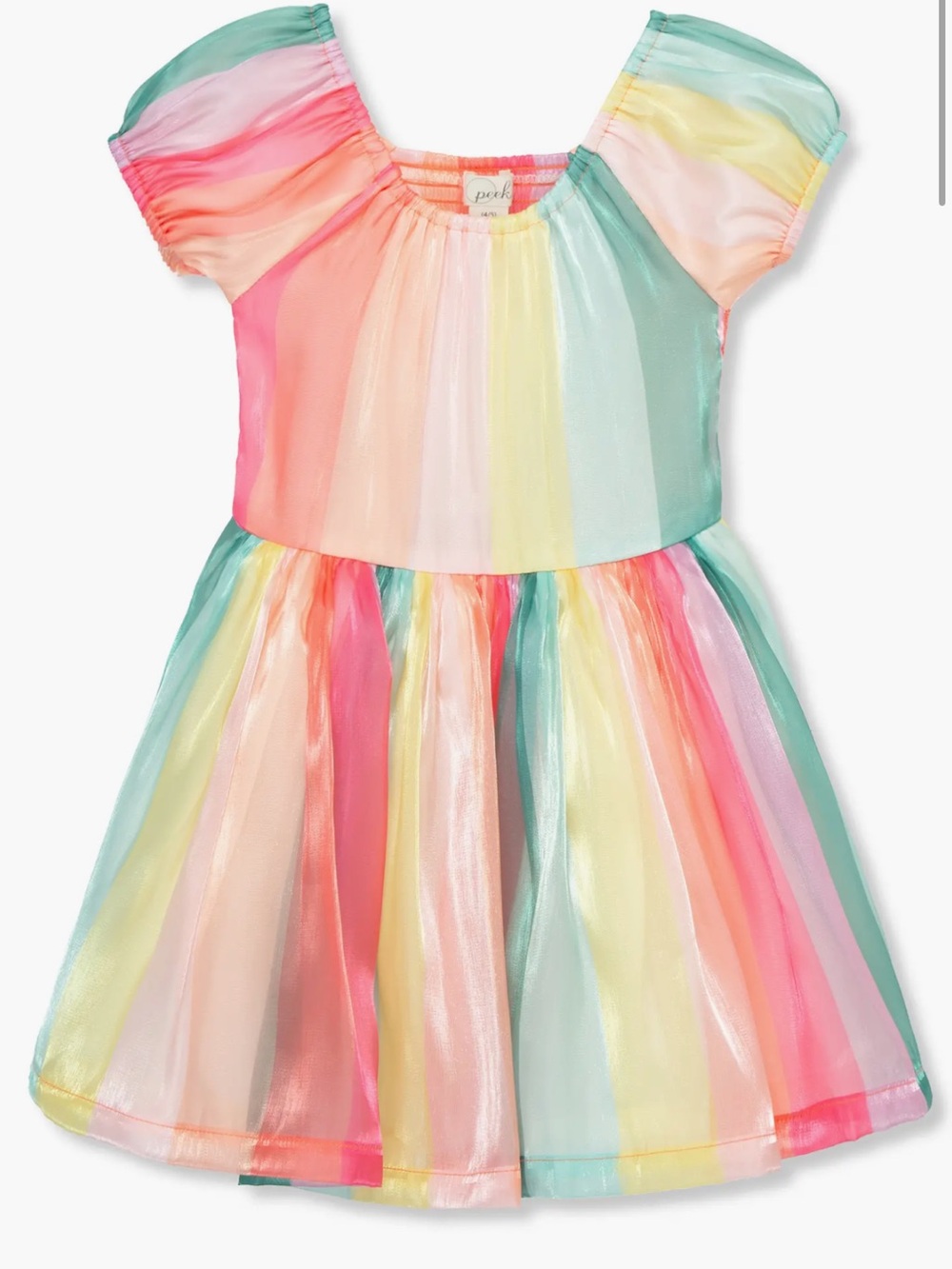 Peek Kids' Rainbow Stripe Puff Sleeve Dress